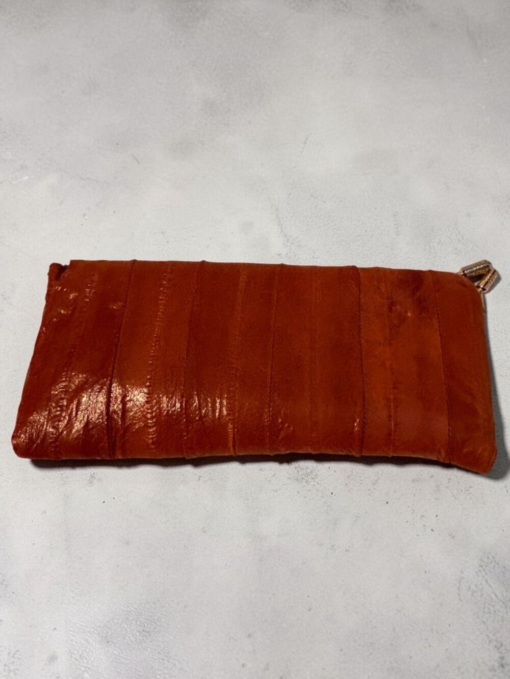 Vintage Brown Eel Skin Eye Glass case Clutch With Soft Interior & Metal Frame Cl